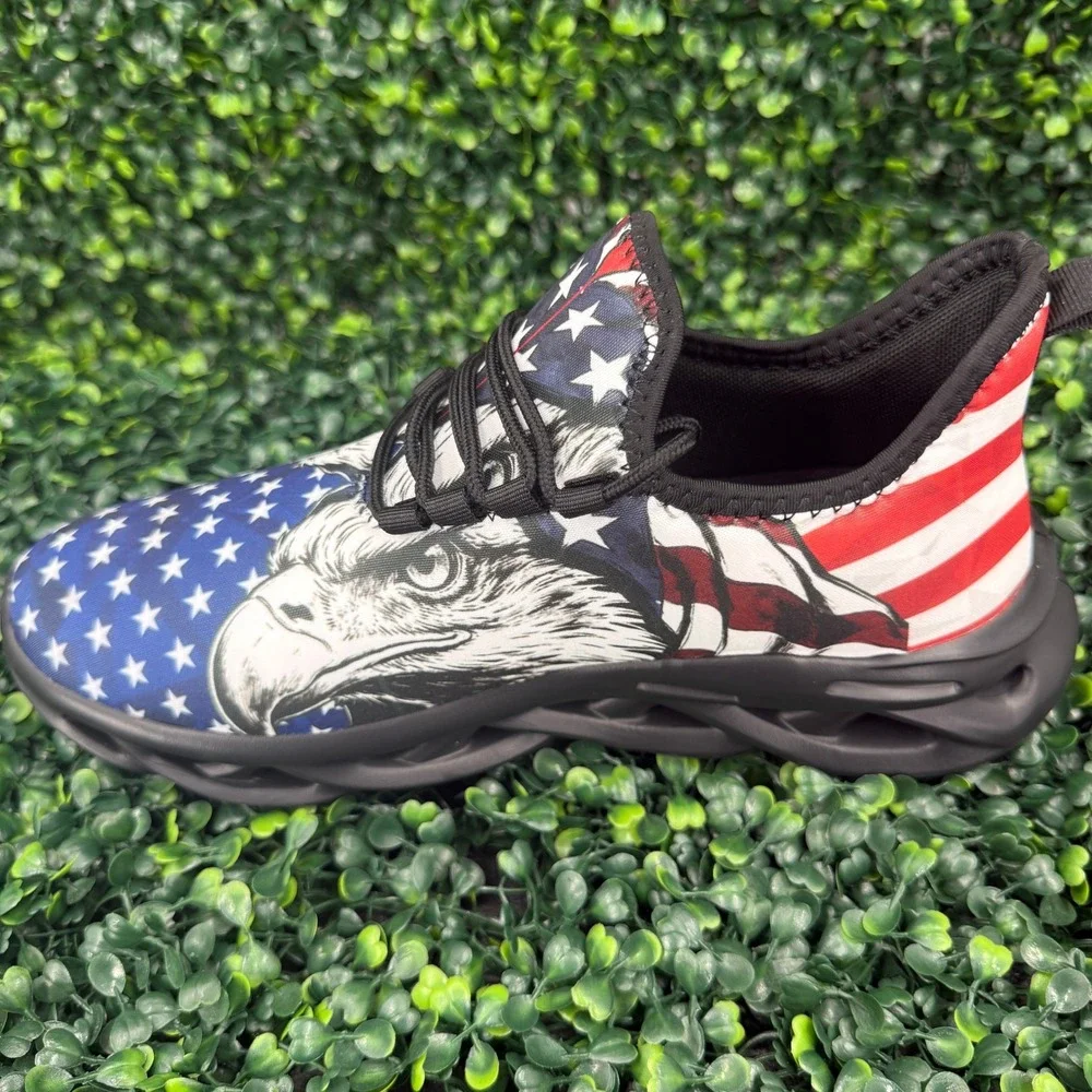 Mens Patriotic American Flag Bald Eagle Sneakers Red White Blue Shoes Size 10.5